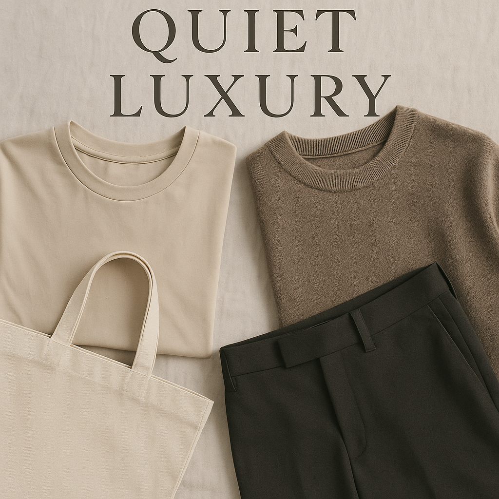 Minimalist, logo-free fashion flat lay in natural tones